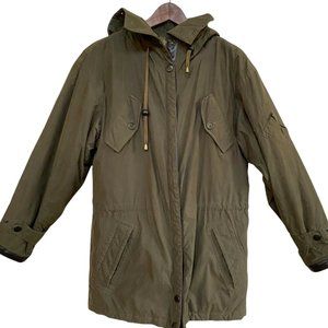 Vintage Nautica Parka Coat Military Olive Green Jacket 90s Y2K Hooded Size Small
